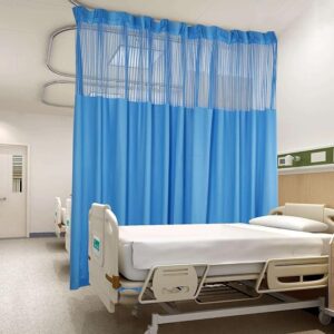 01 curtain - blue 60" W x 96" L/5x8FT Inherent Flame Retardant Hospital Curtain Room Divider, Grommet Flame Resistant Cubicle Curtains Medical Privacy Curtain for Hospital, Medical Clinic, Lab, School, Blue