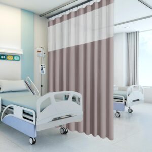 03. curtain coffee TTZ Hospital Curtain with Flat Hooks for Hospital Medical Clinic SPA Lab Cubicle Curtain Divider Privacy Screen (Color: Grey, Size: 1(12ft Wide x7ft Tall))